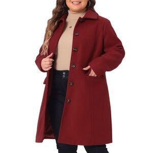 Plus Size Peter Pan Collar Single Breasted Coat Dark Red